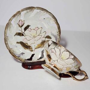 Vintage Teacup and Saucer Textured Flower Vintage